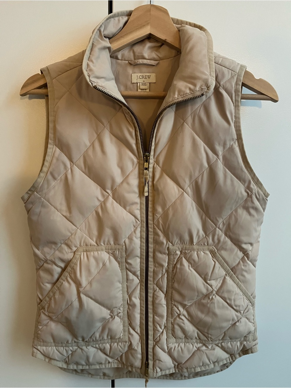 J. Crew Diamond-Quilted Puffer Vest in Light Beige